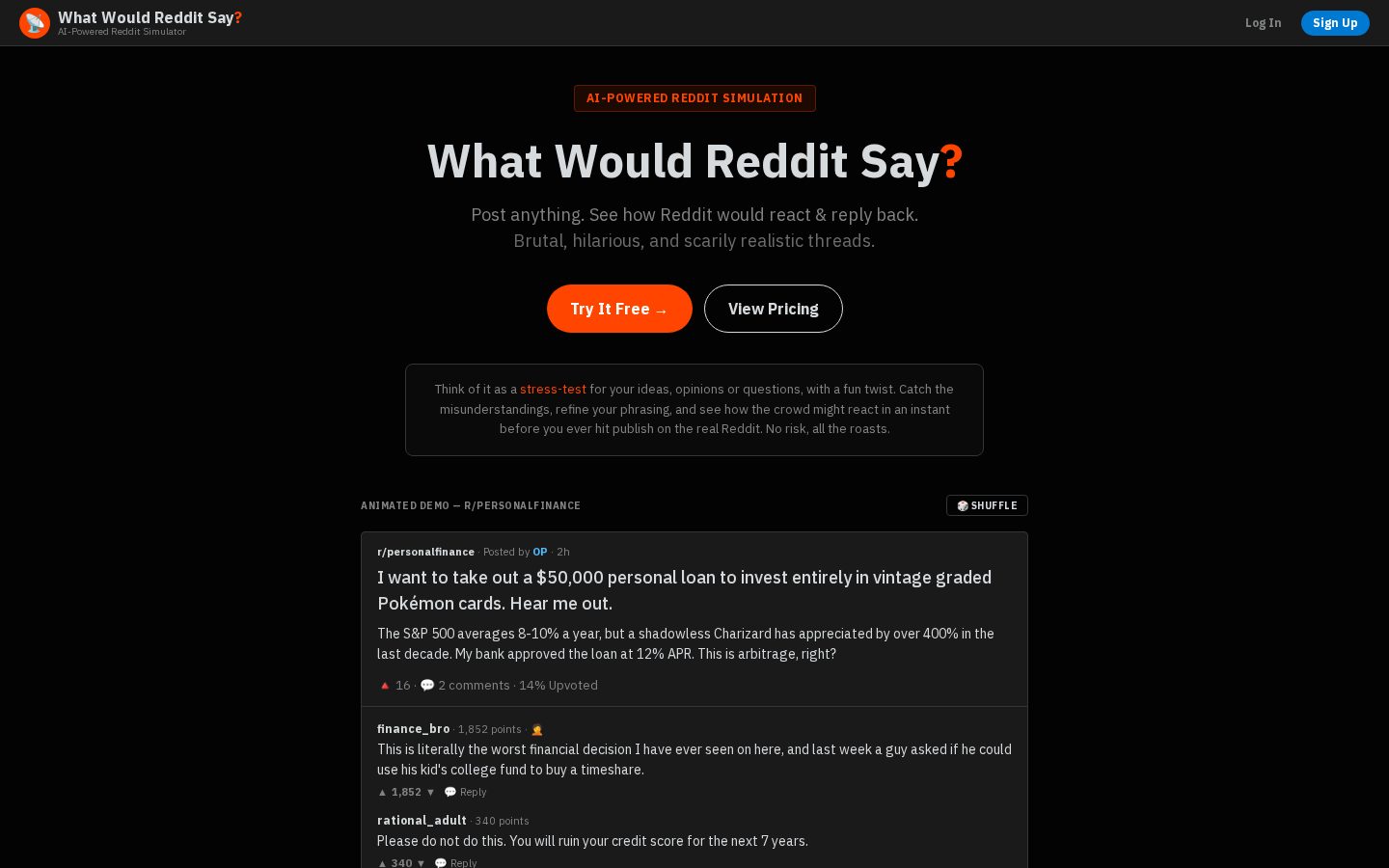 AI-Powered Reddit Simulator Homepage