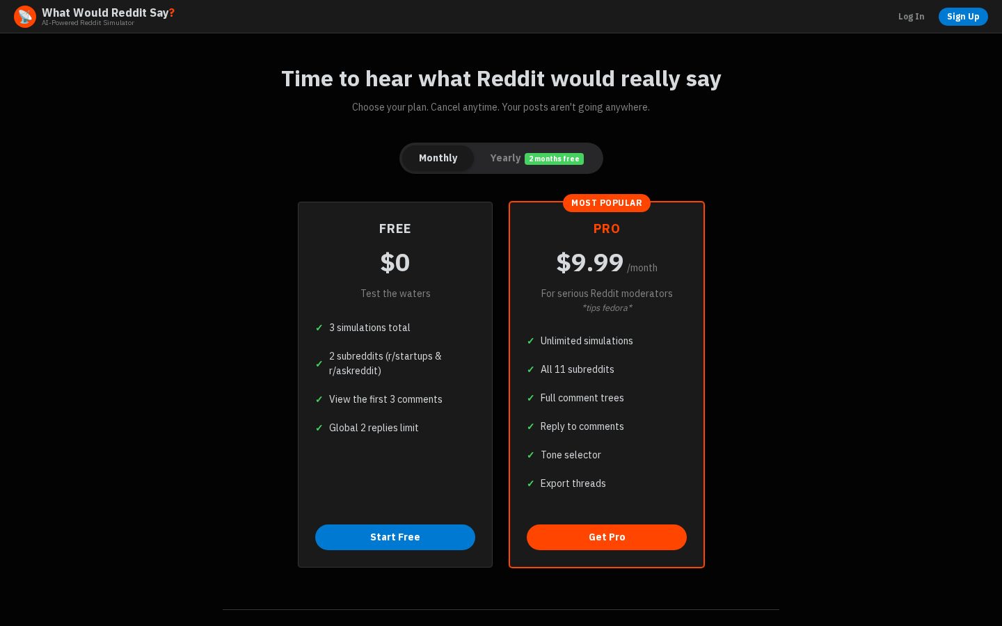 AI-Powered Reddit Simulator Pricing