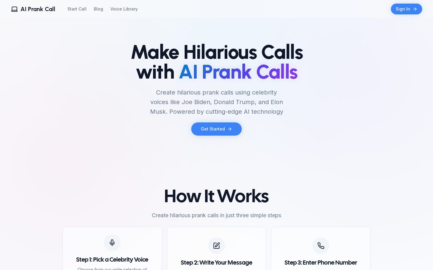 AI Prank Call Homepage
