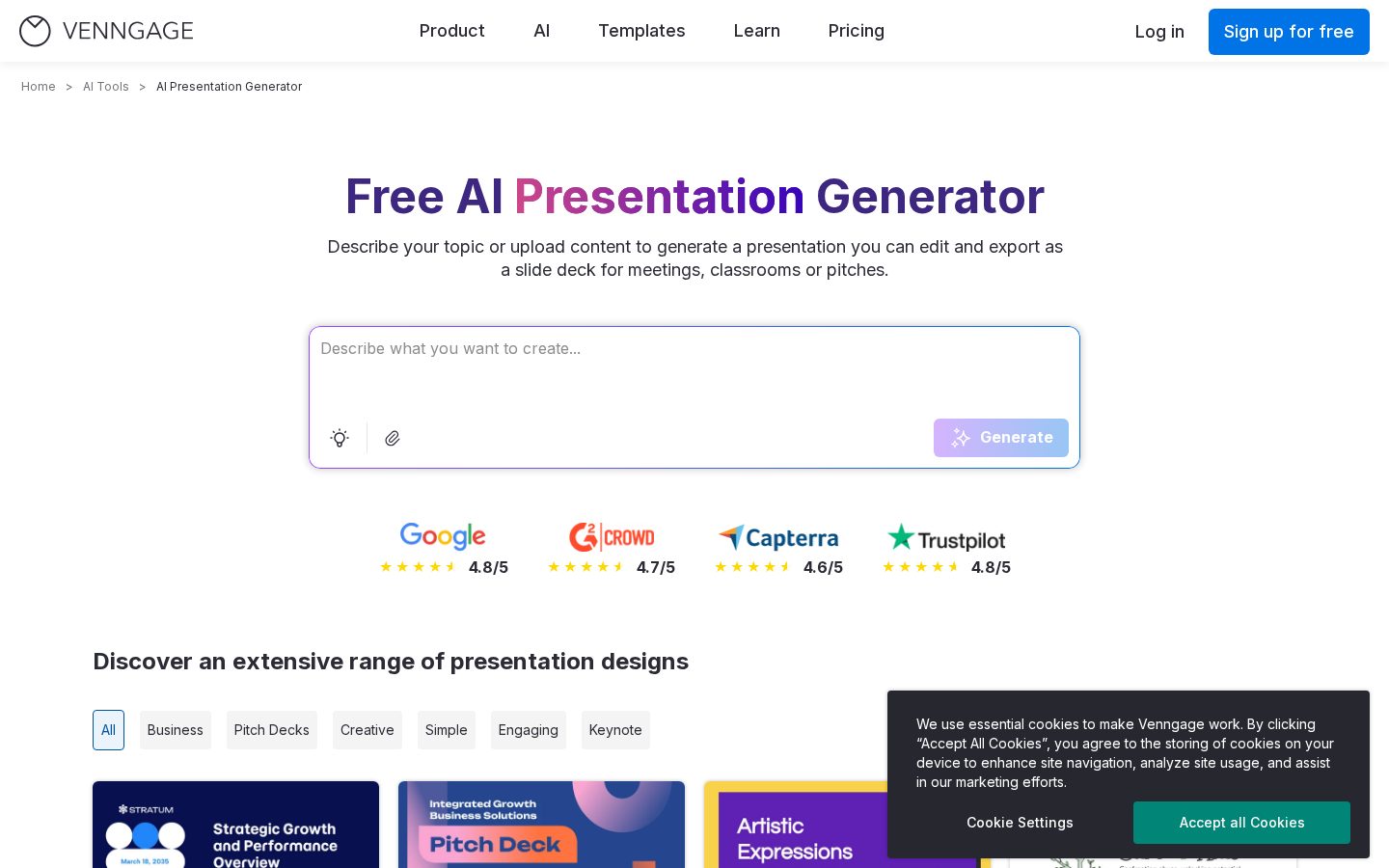 AI Presentation Generator Homepage