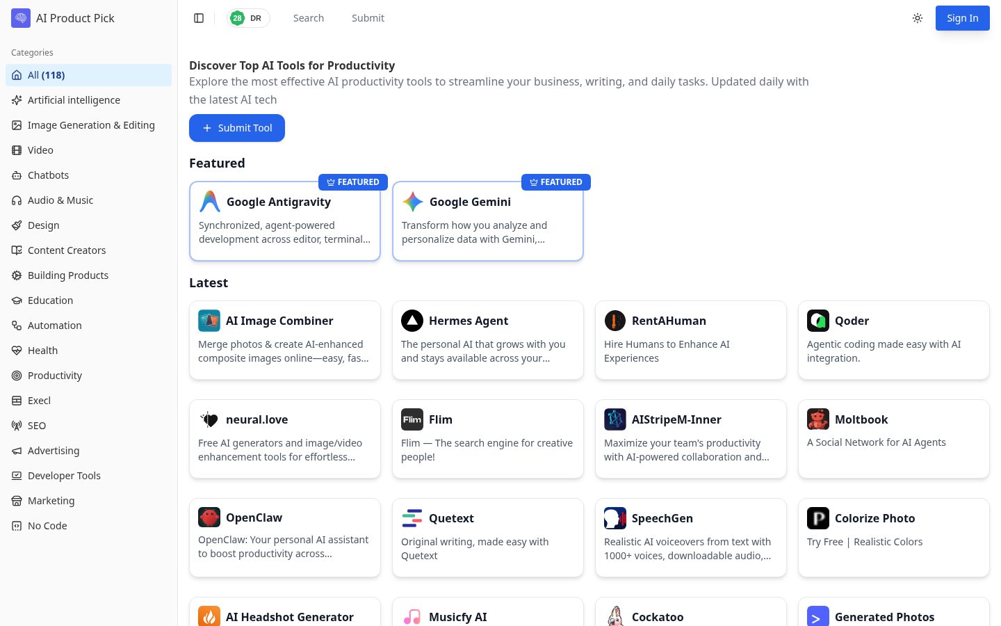 AI Product Pick Homepage