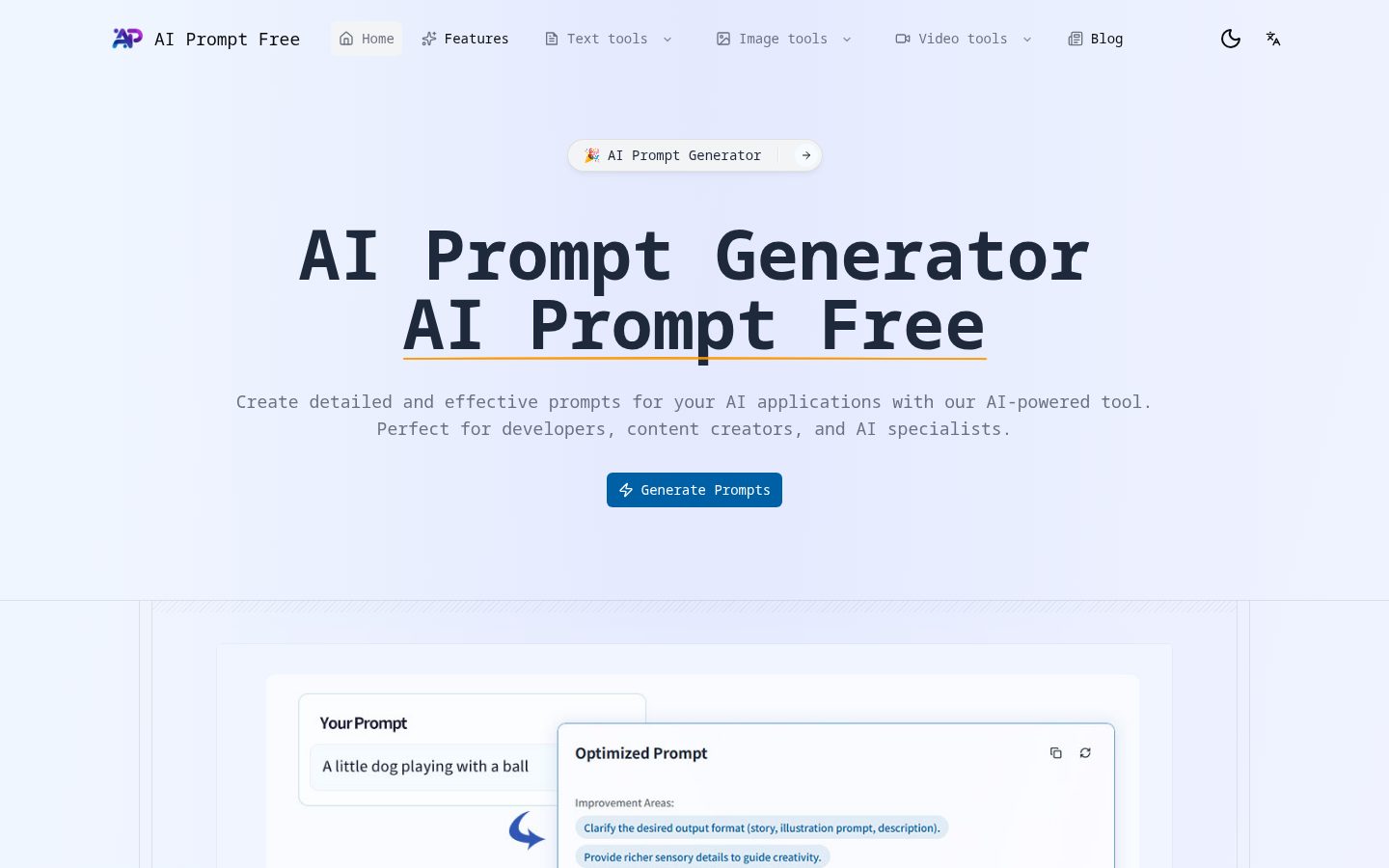 AI Prompt Free Homepage