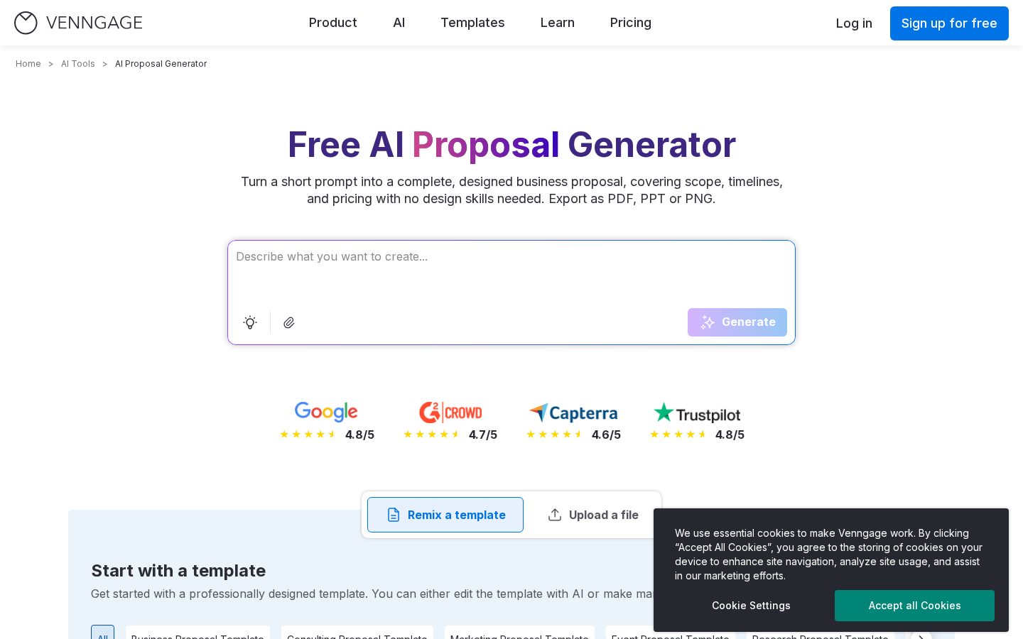 AI Proposal Generator Homepage
