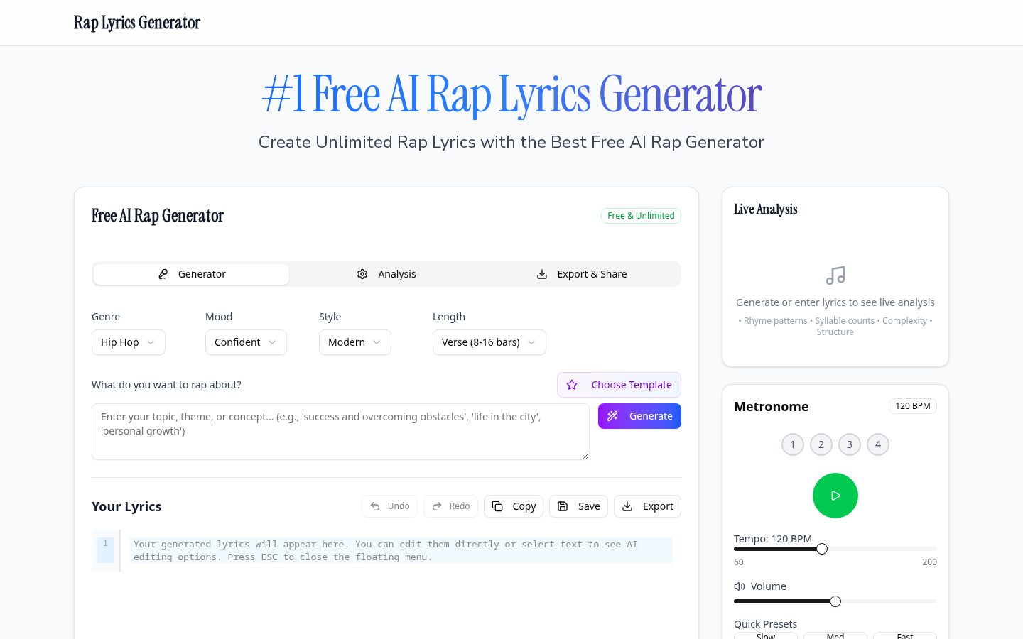 AI Rap Generator Homepage