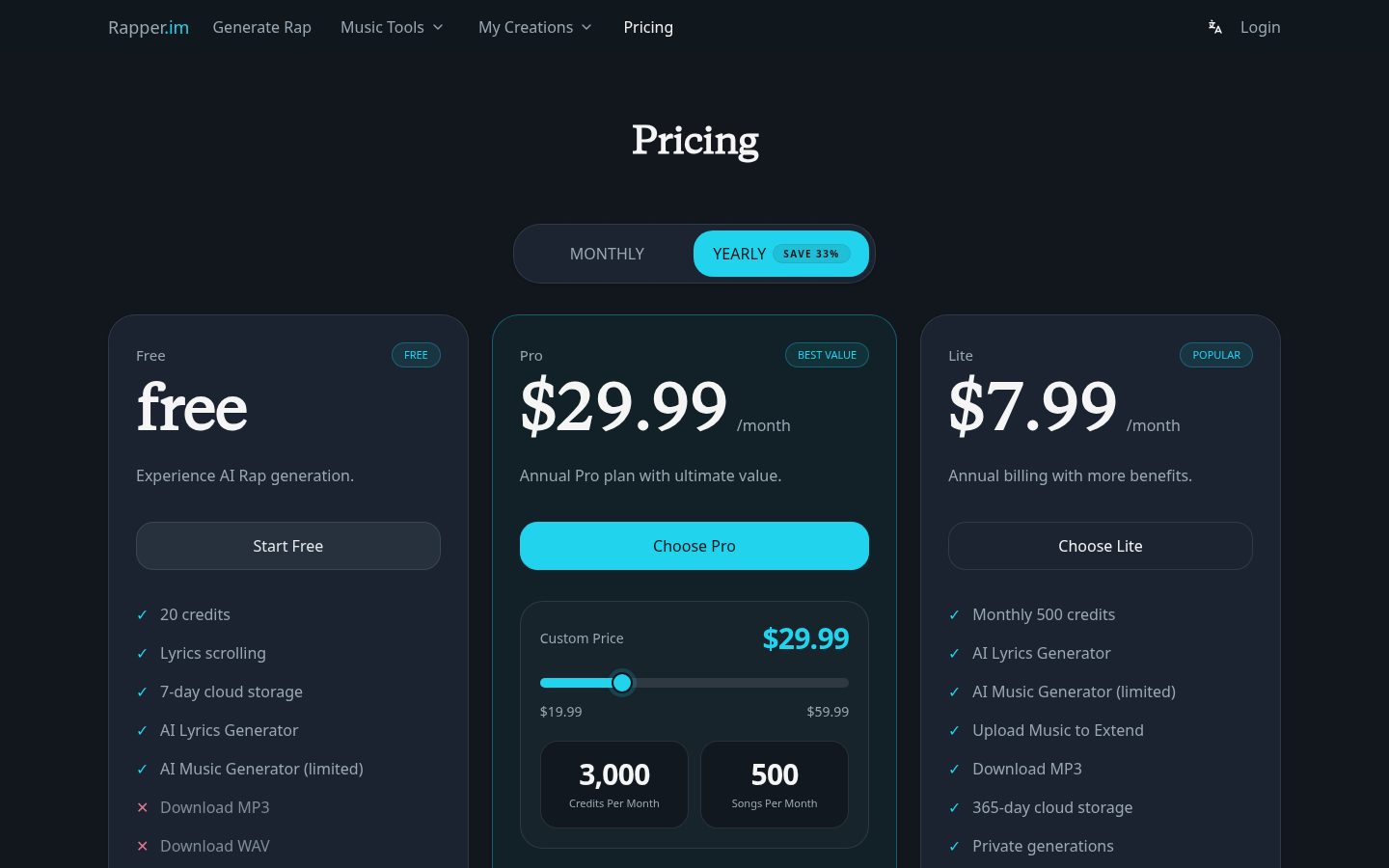 AI Rapper Pricing