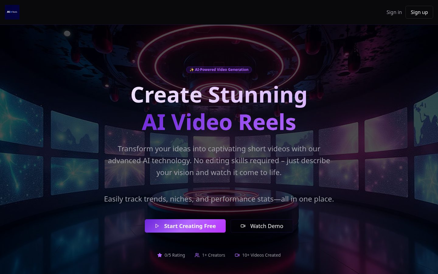 AI Reels Homepage