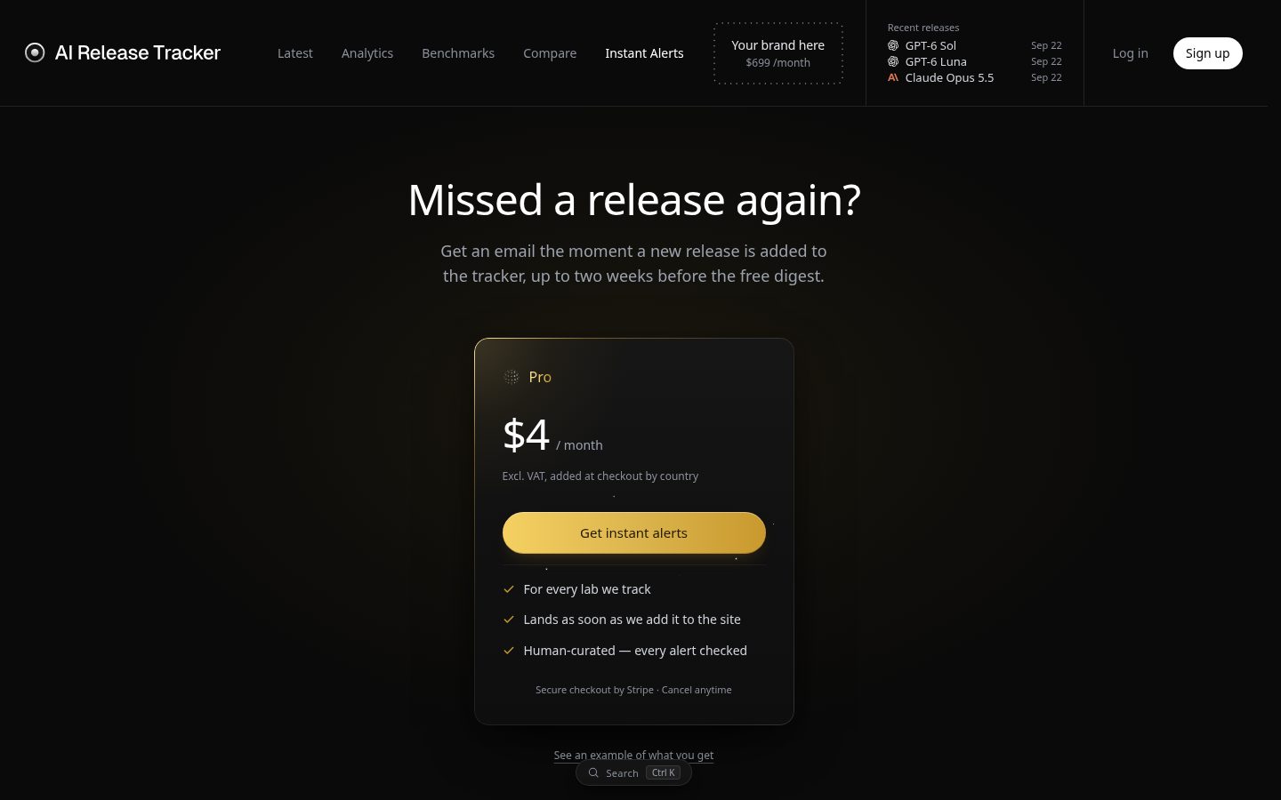 AI Release Tracker Pricing