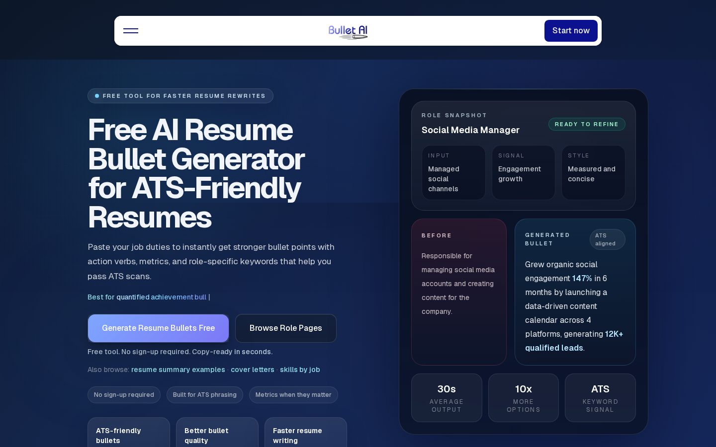 AI Resume Bullet Generator Homepage
