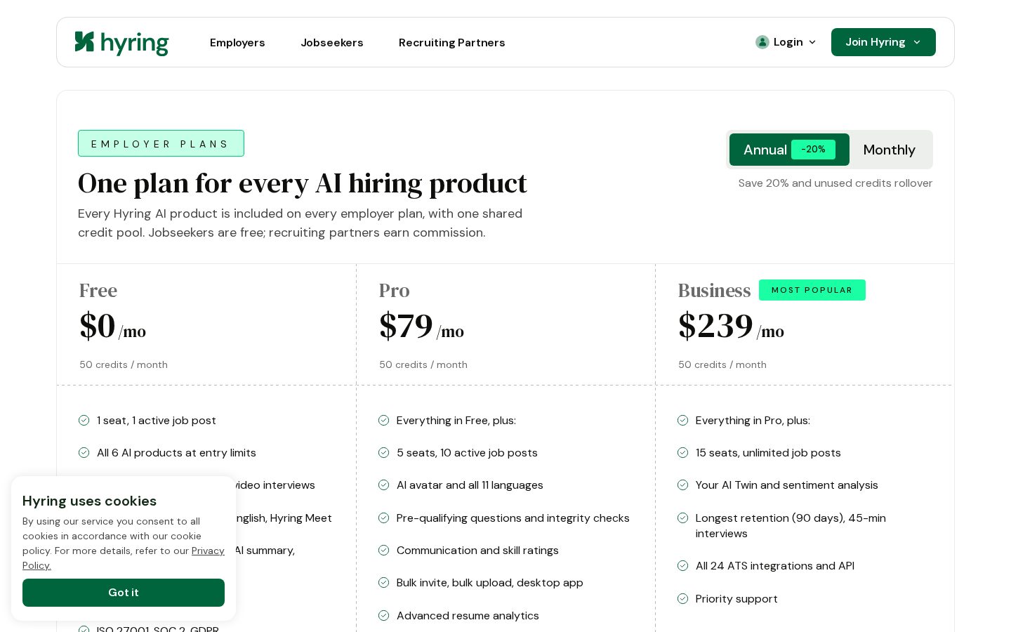 AI Resume Screener by Hyring Pricing