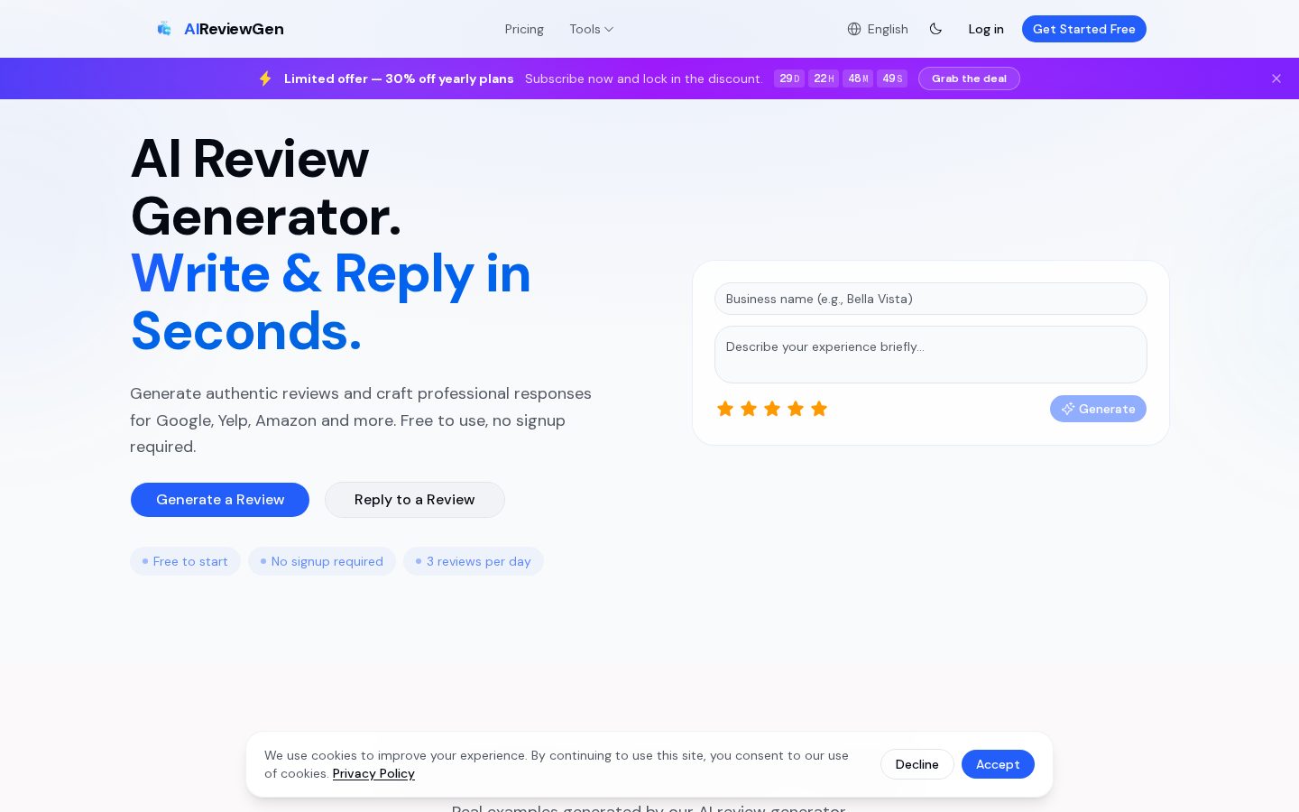 AI Review Generator Homepage