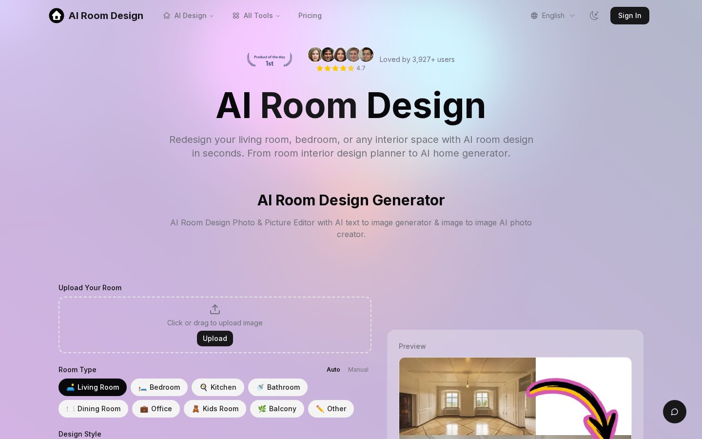 AI Room Design Generator Homepage