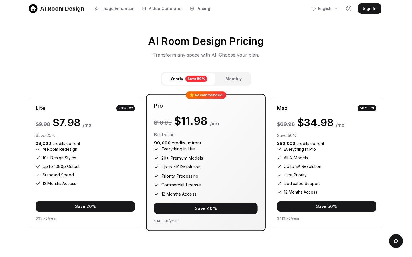 AI Room Design Generator Pricing
