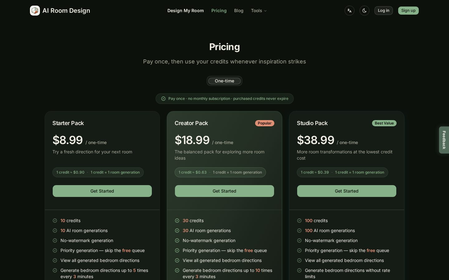 AI Room Design Preview Pricing