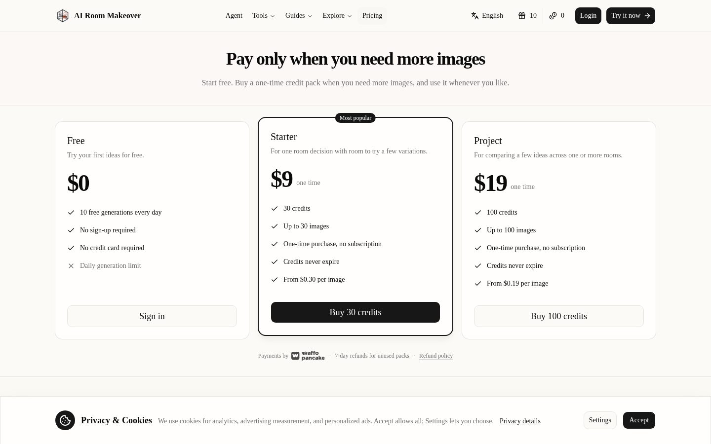 AI Room Makeover Pricing