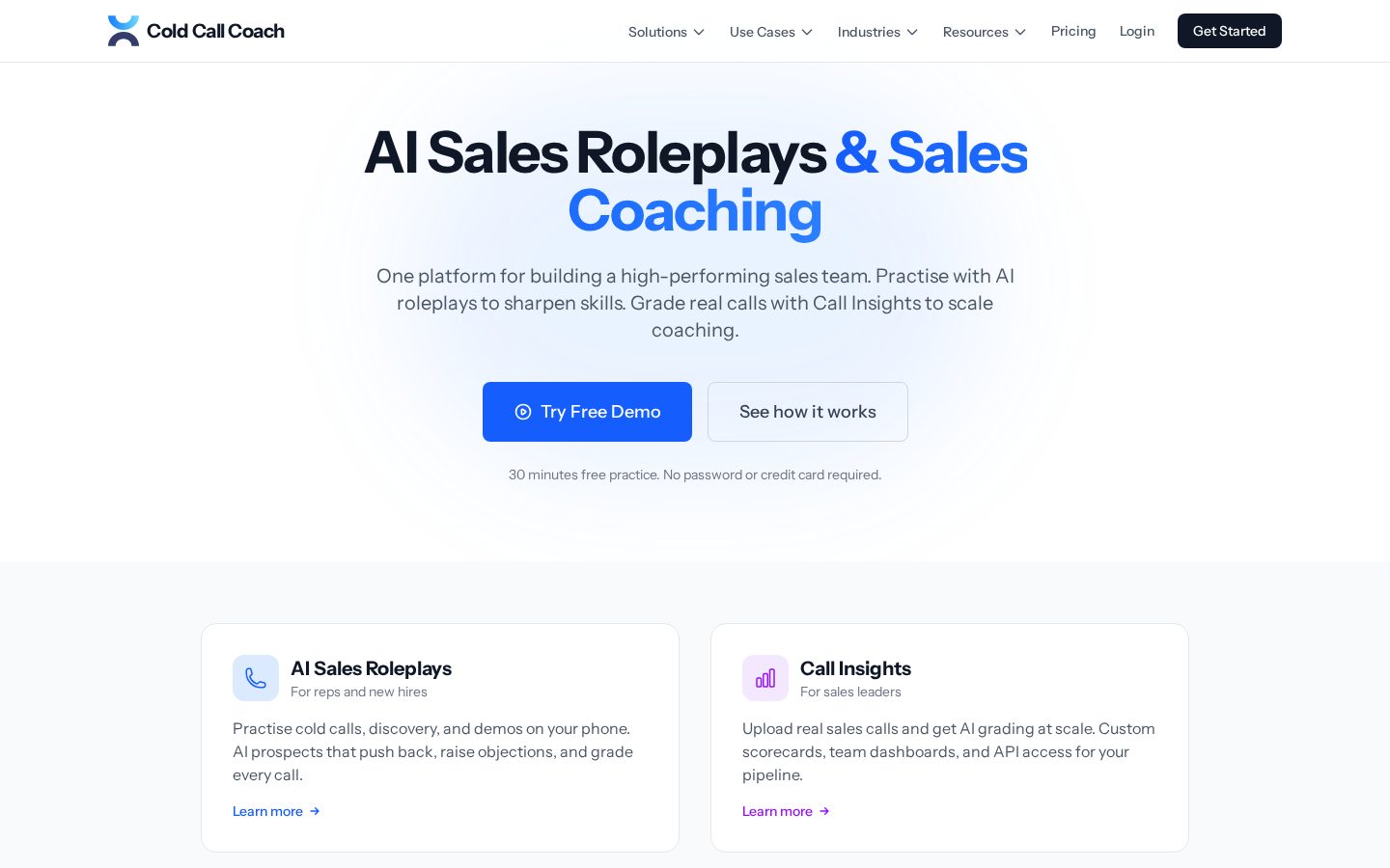 AI Sales Roleplays & Sales Coaching Homepage