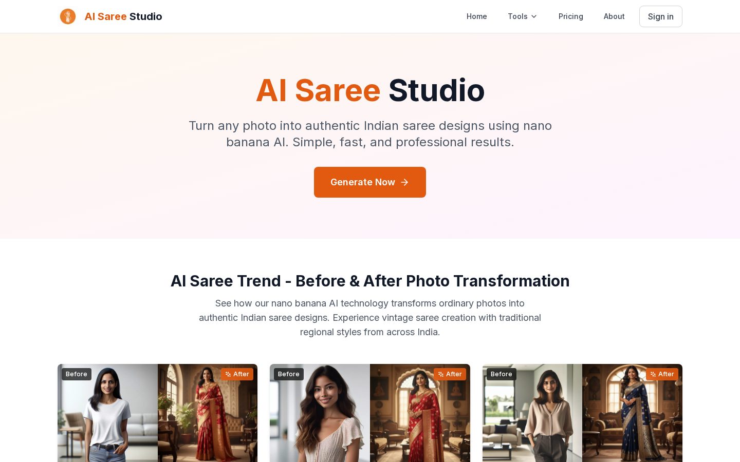 AI Saree Studio Homepage