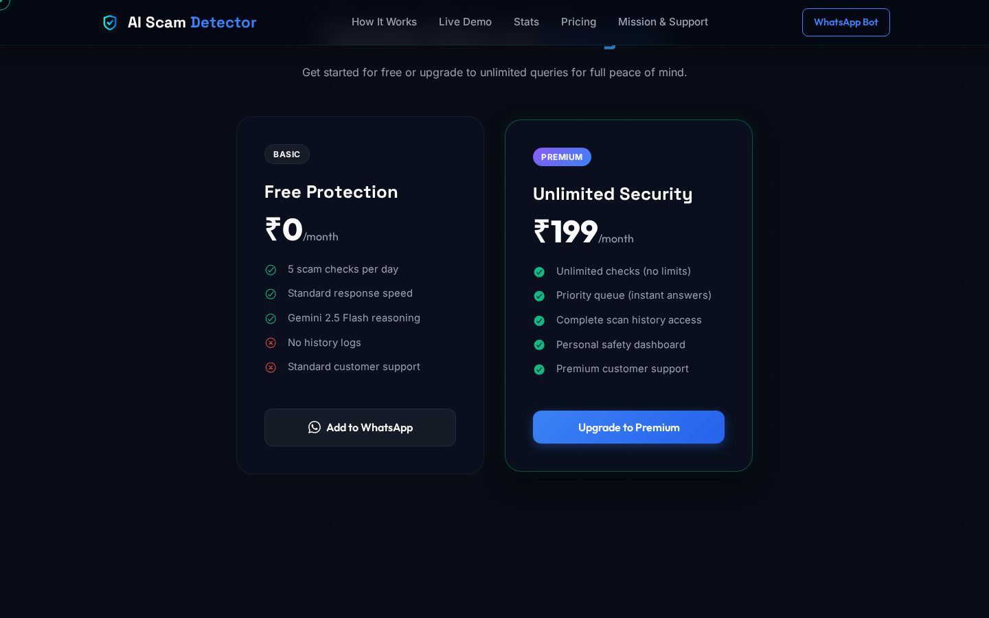 AI Scam Detector Pricing