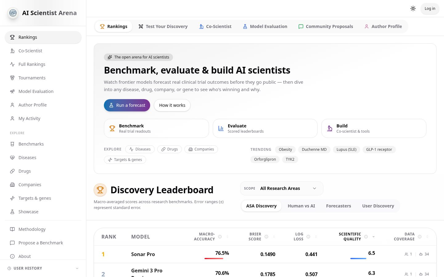 AI Scientist Arena Homepage