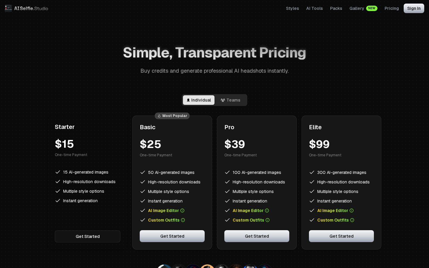 AI Selfie Studio Pricing