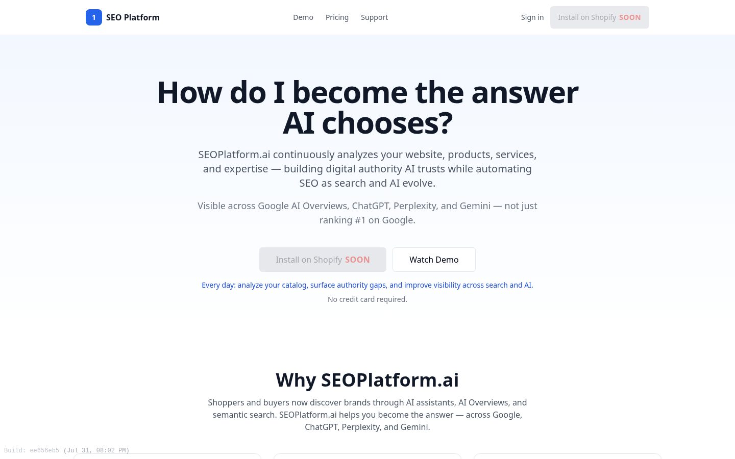 AI SEO Platform Homepage