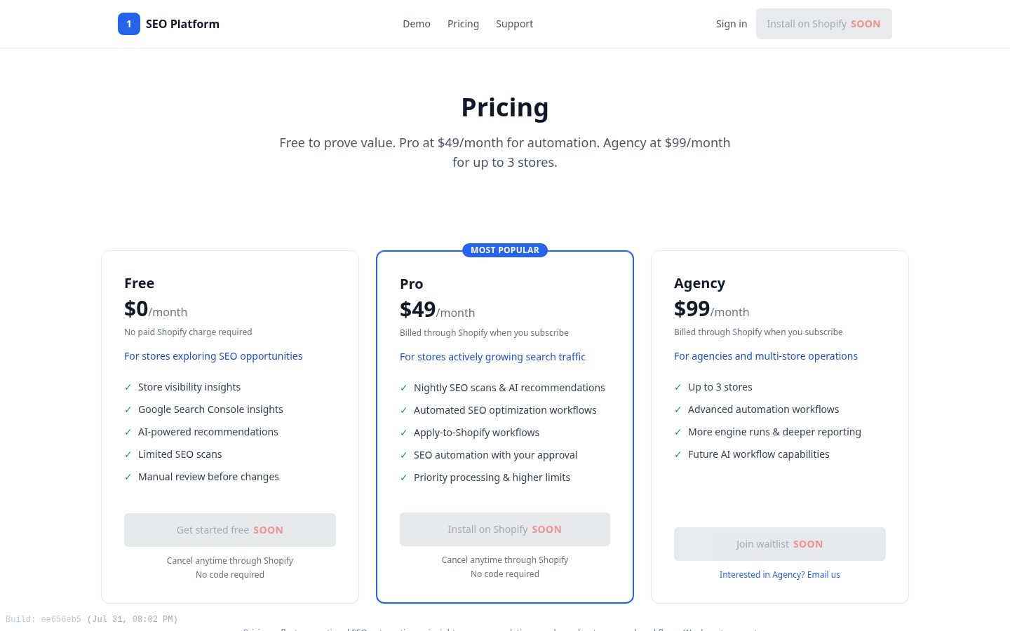 AI SEO Platform Pricing