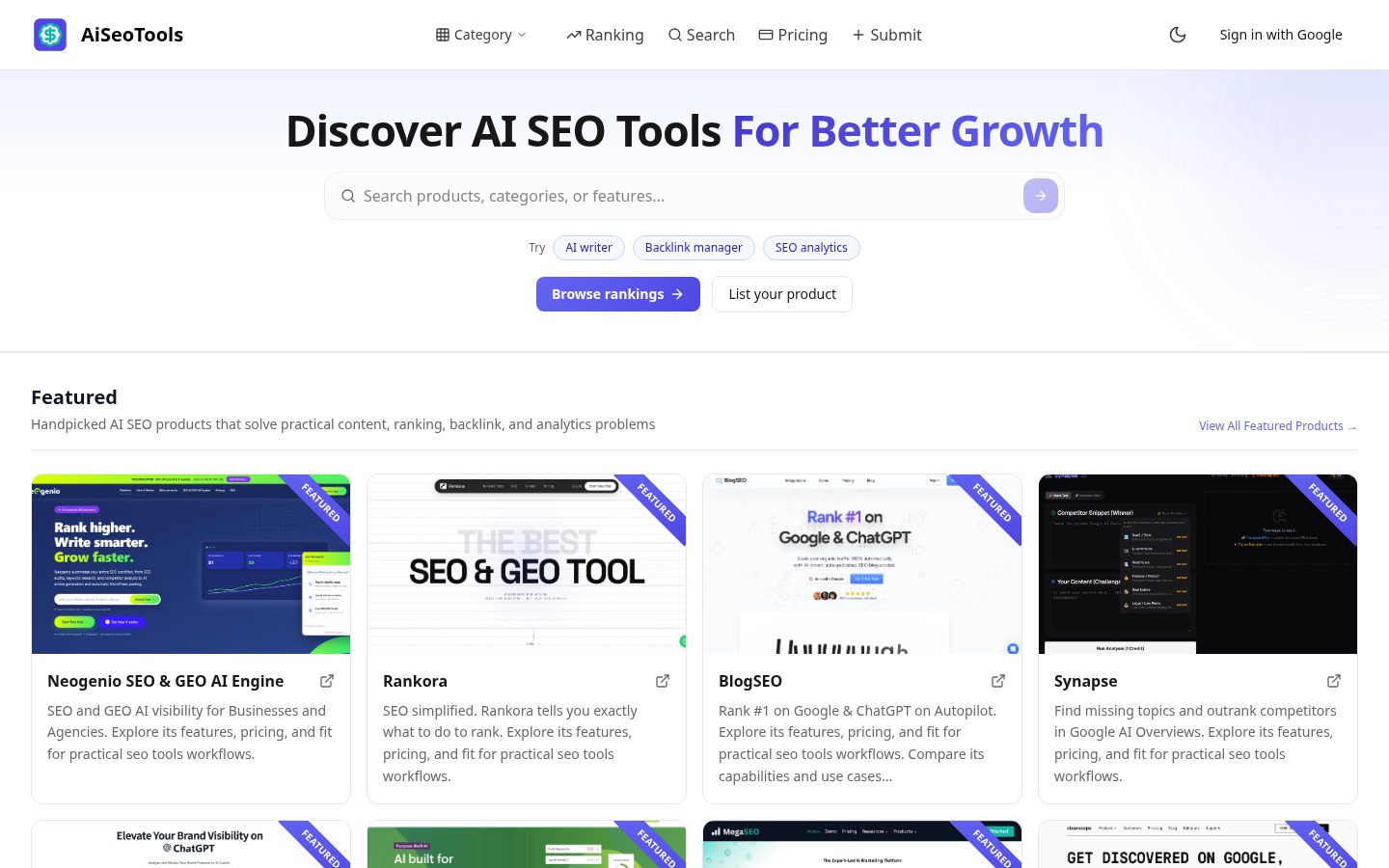 AI SEO Tools for Startup Homepage