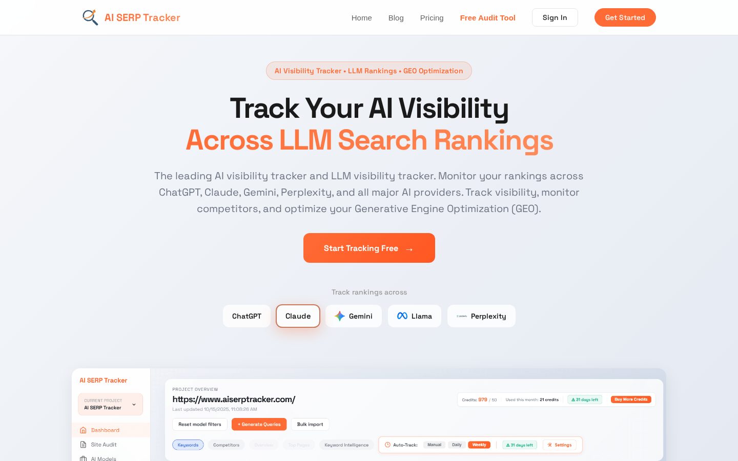AI SERP Tracker Homepage