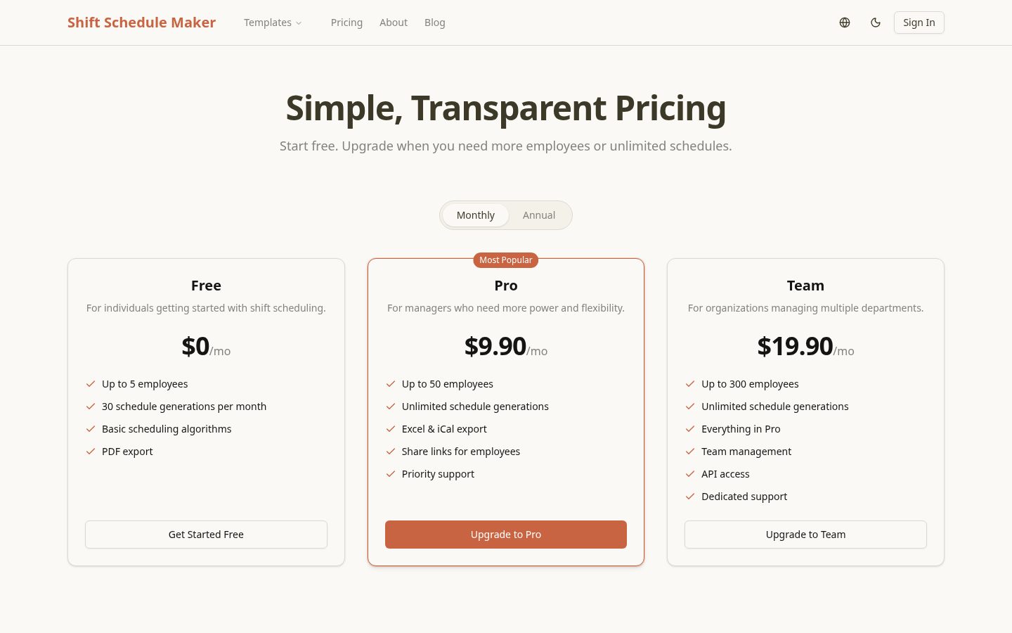 AI Shift Schedule Generator Pricing