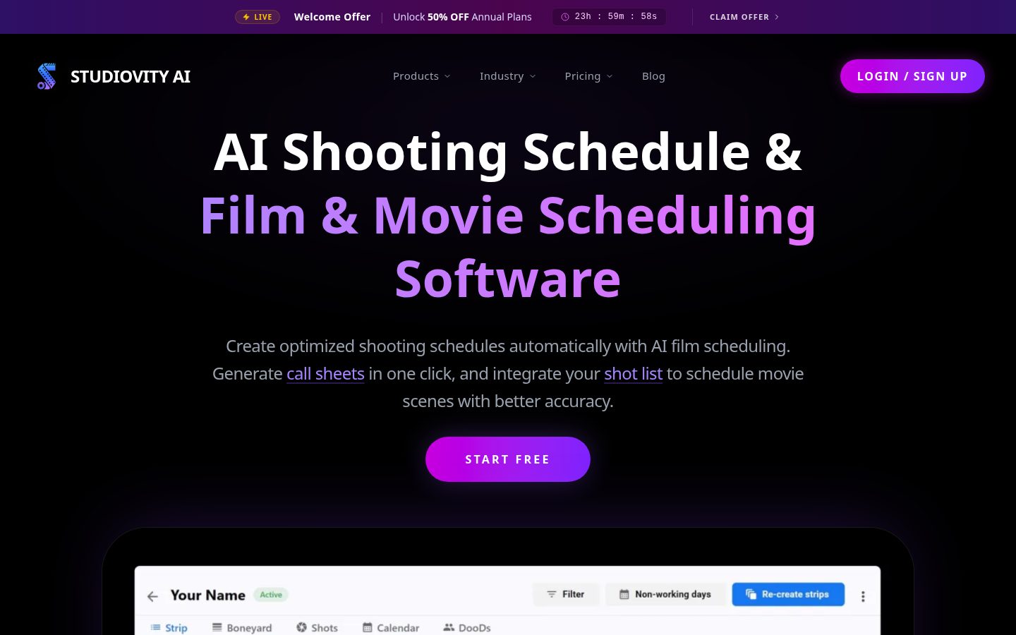 AI Shooting Schedule Homepage