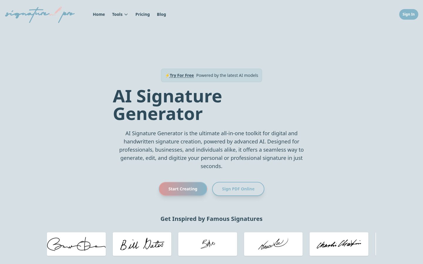 AI Signature Generator Homepage