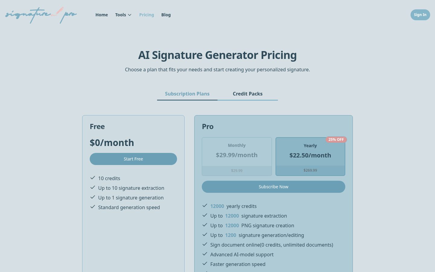 AI Signature Generator Pricing