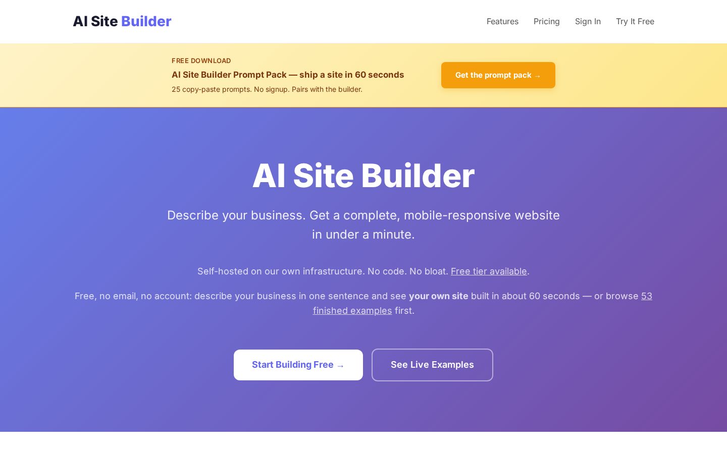 AI Site Builder Homepage
