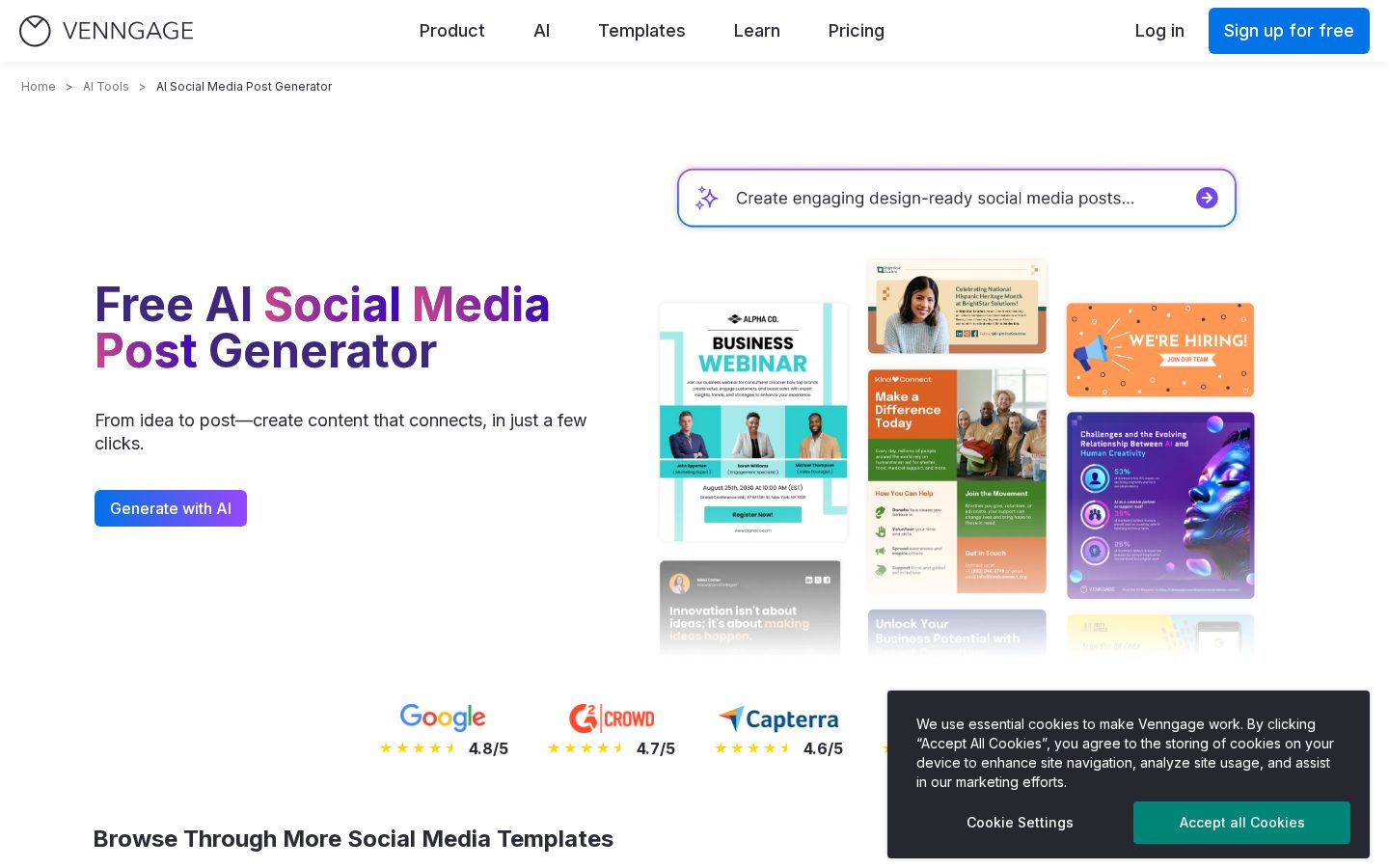 AI Social Media Post Generator Homepage