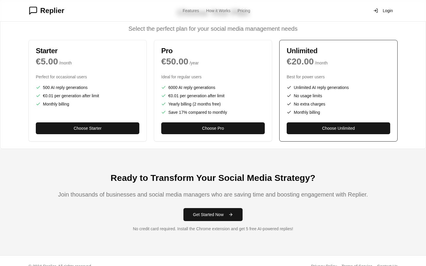 AI Social Replier Pricing