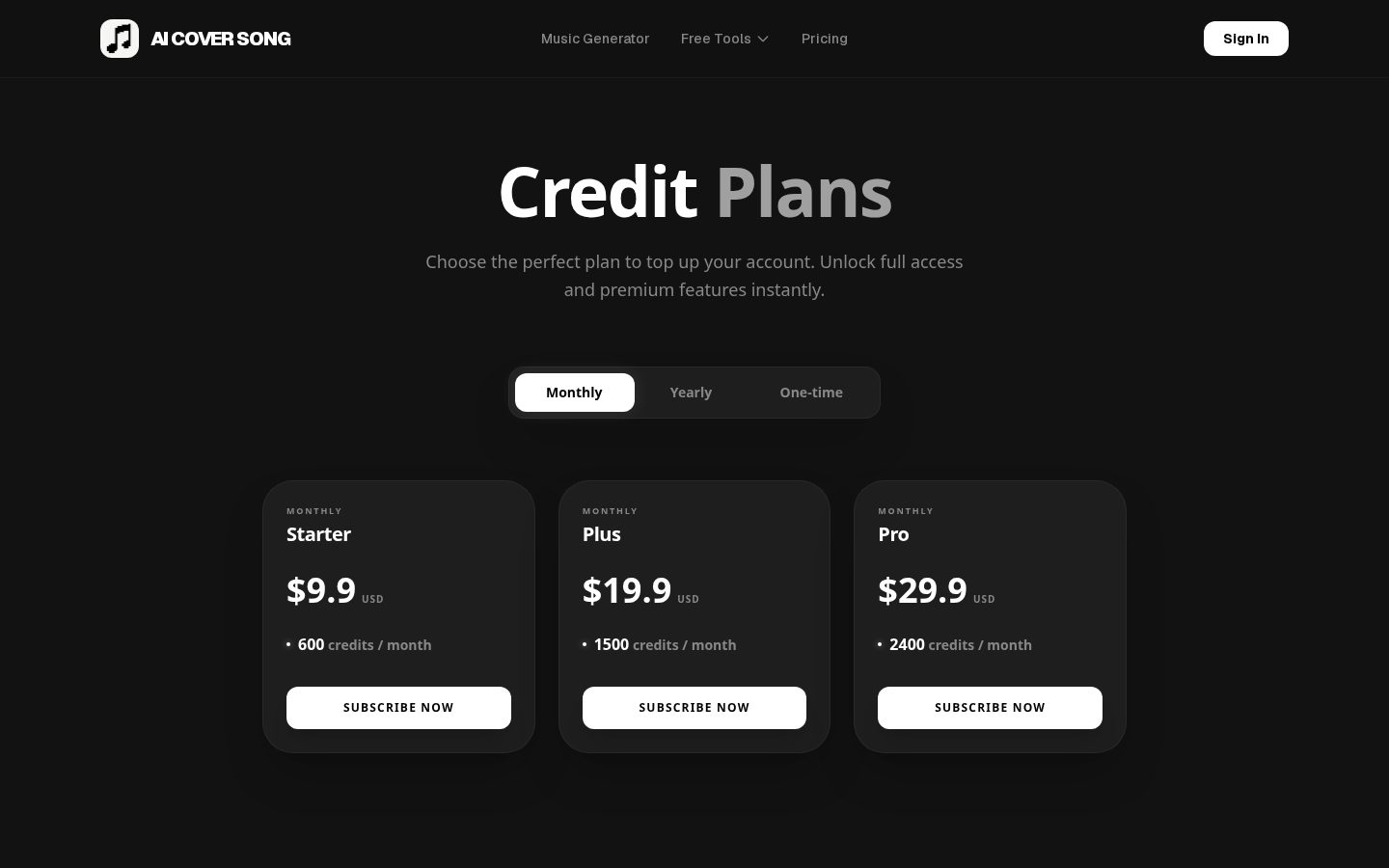 AI Song Cover Pricing