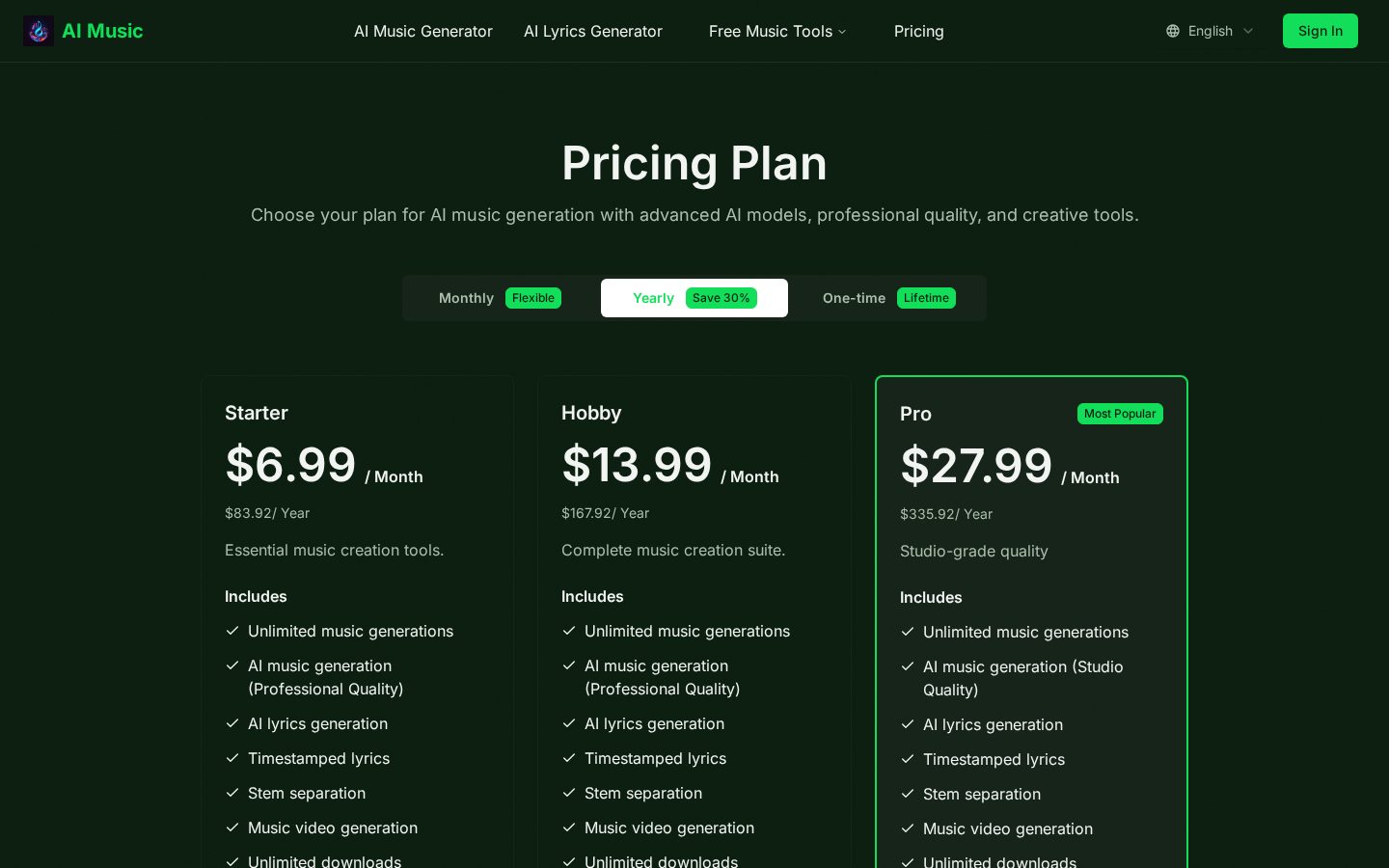 AI Song Creator Pricing