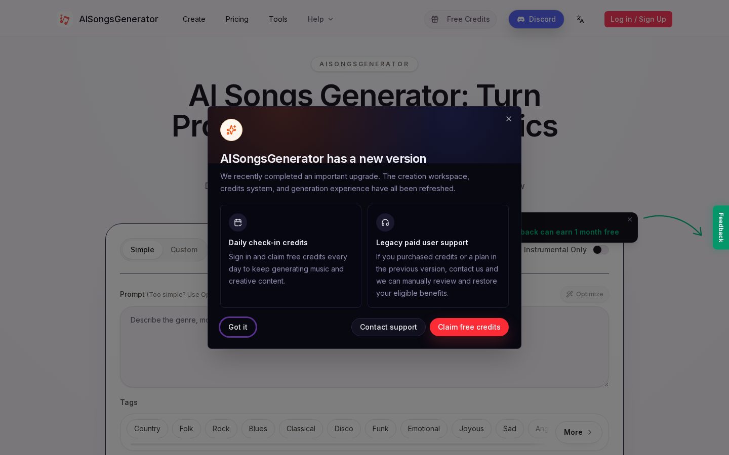 AI Song Generator Free Online Homepage