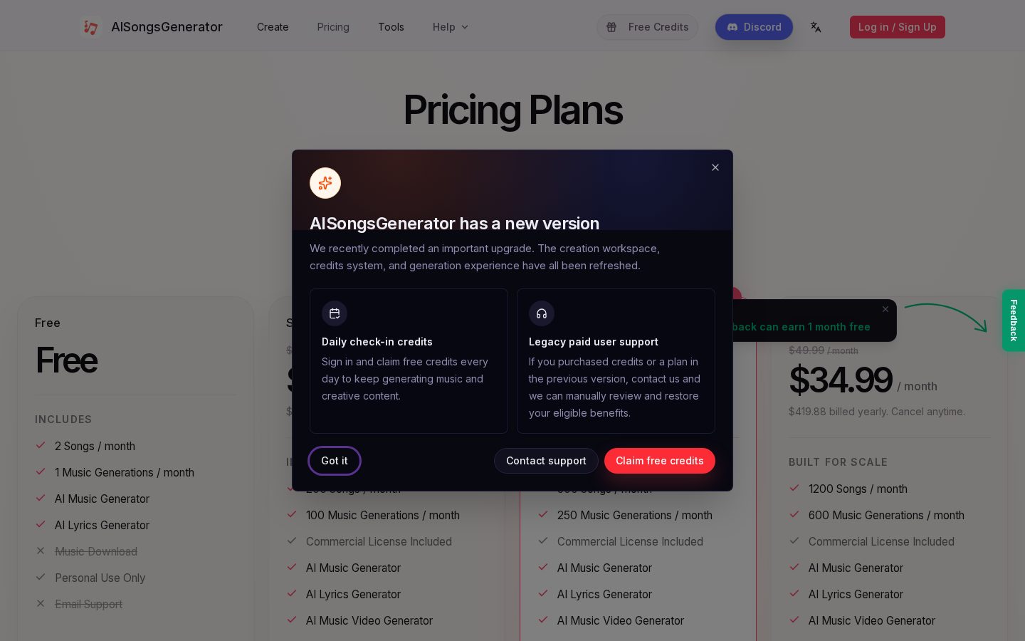 AI Song Generator Free Online Pricing
