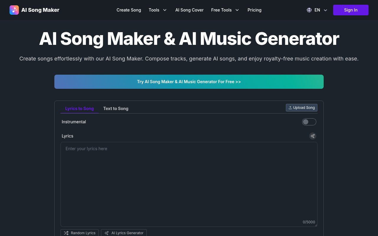 AI Song Maker homepage