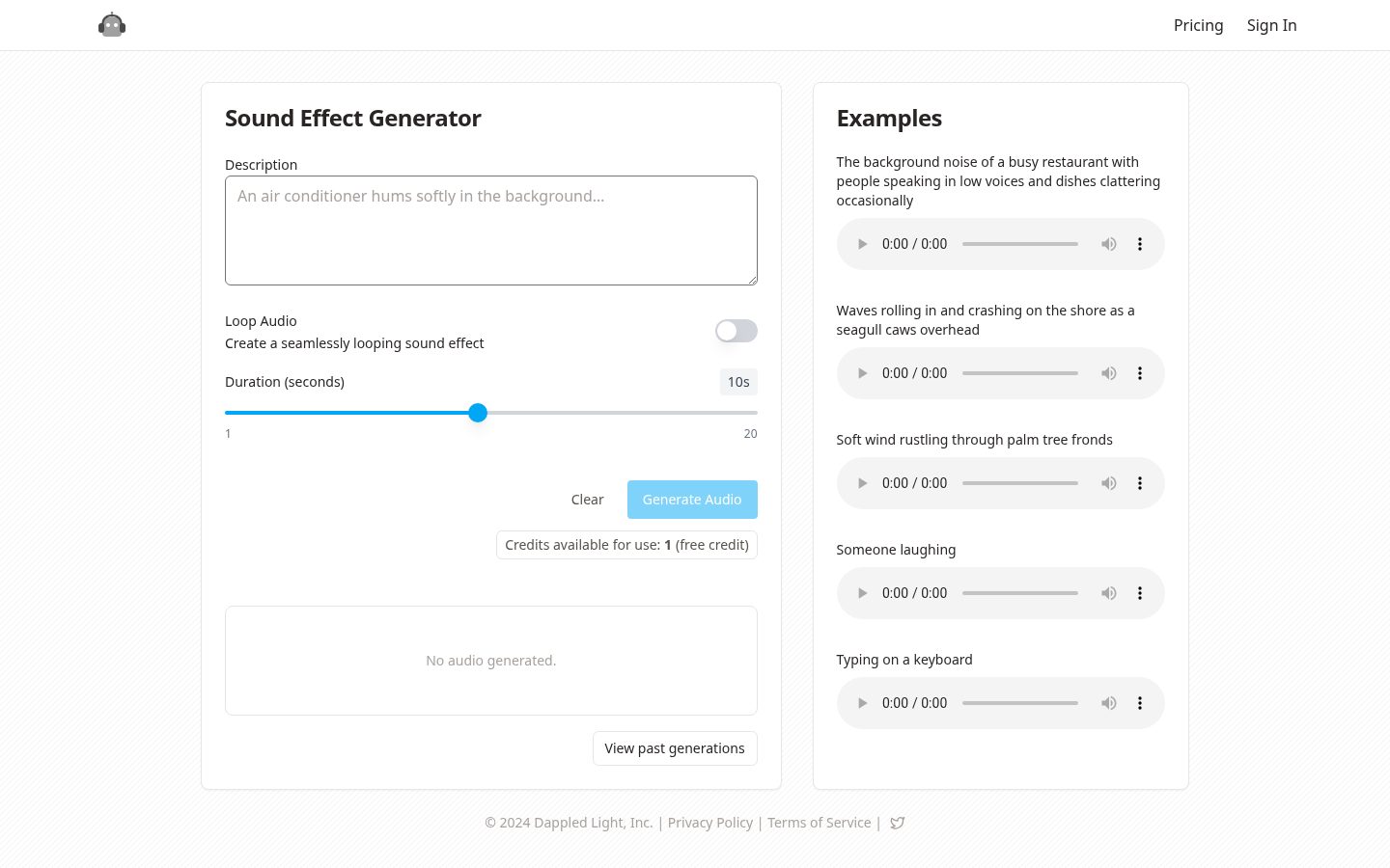 AI Sound Effect Generator Homepage