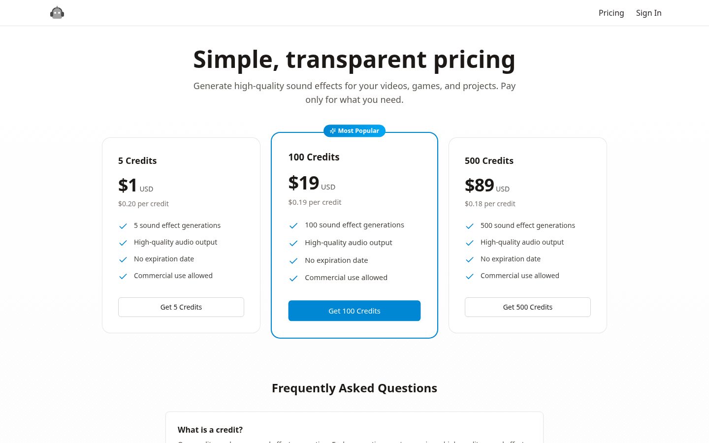 AI Sound Effect Generator Pricing