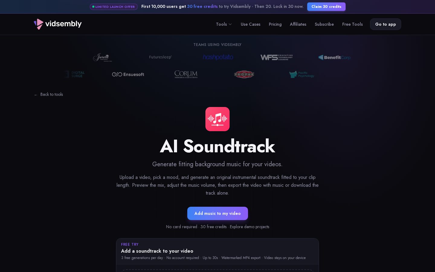 AI Soundtrack Homepage