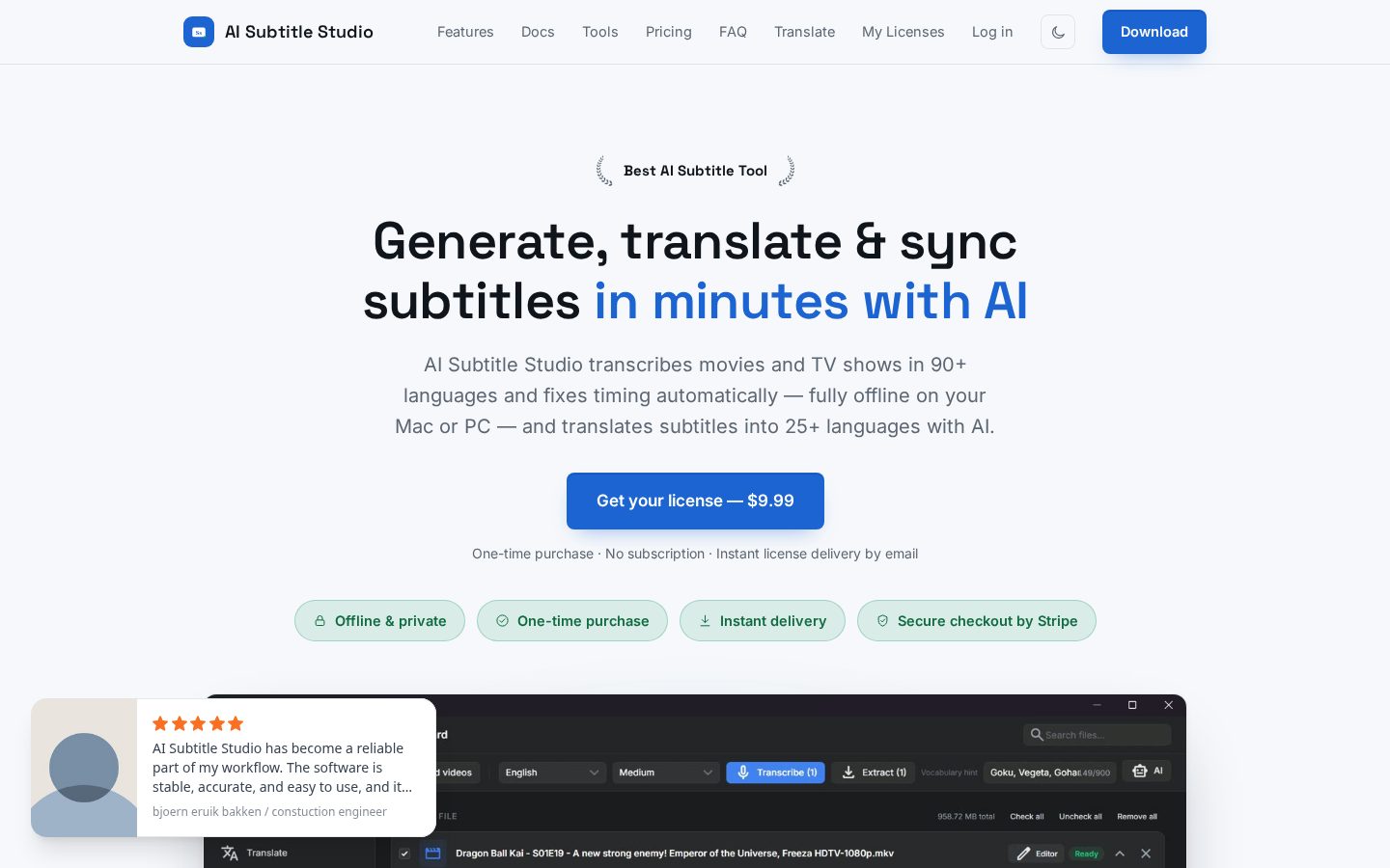 AI Subtitle Studio Homepage
