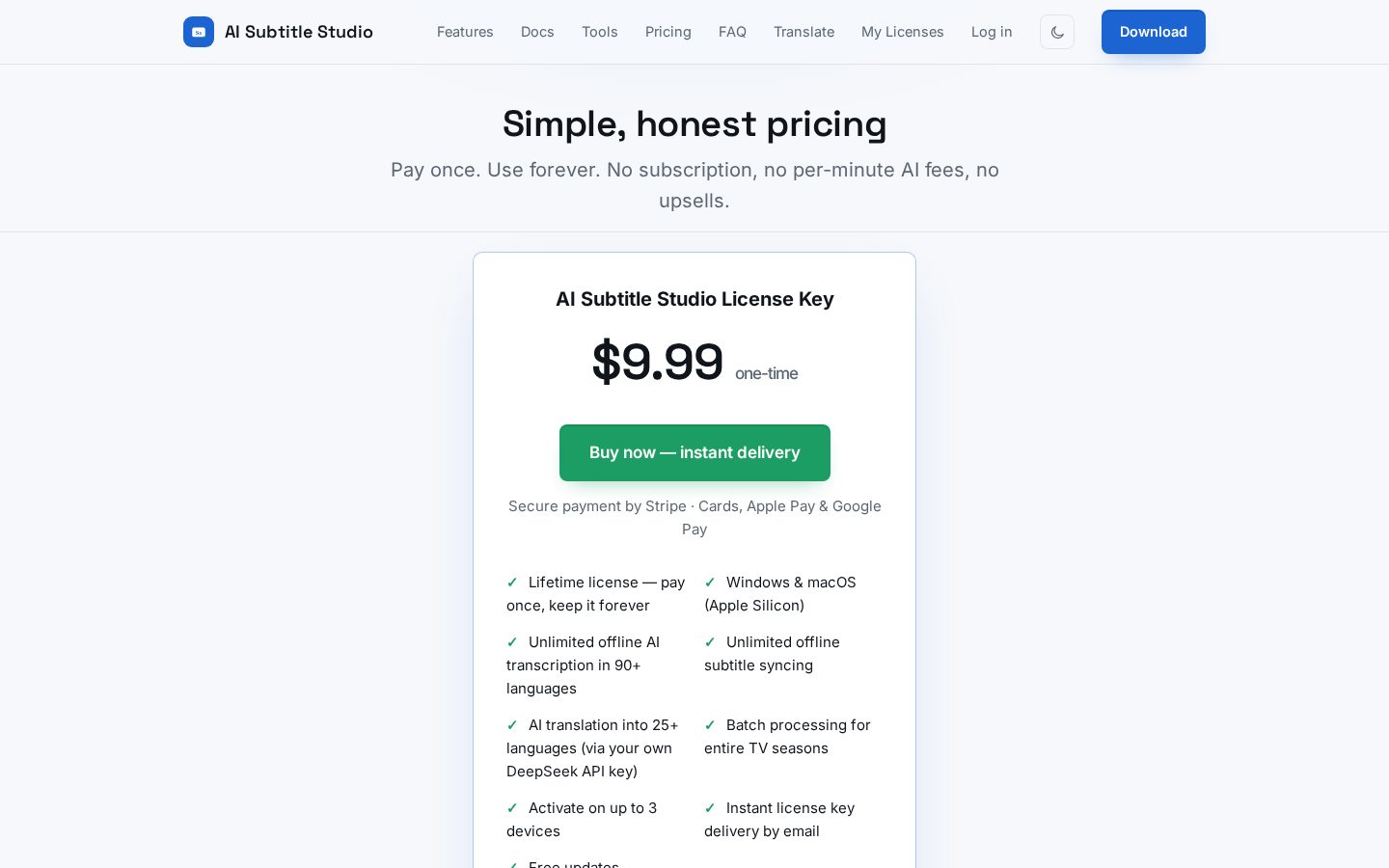 AI Subtitle Studio Pricing