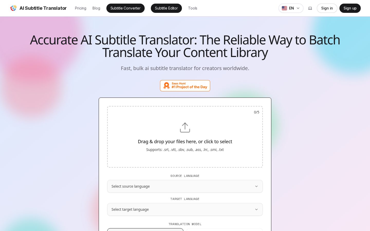 AI Subtitle Translator Homepage