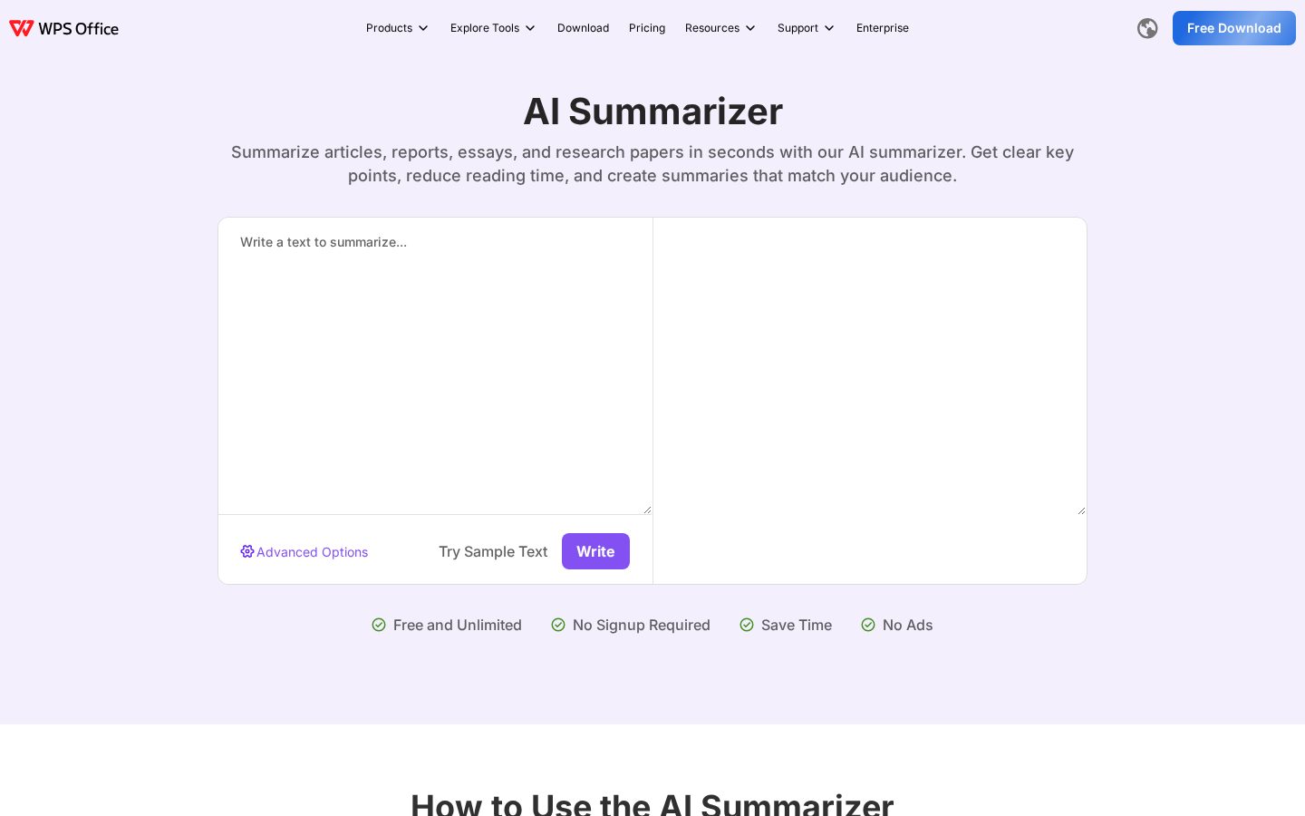 AI Summarizer Homepage