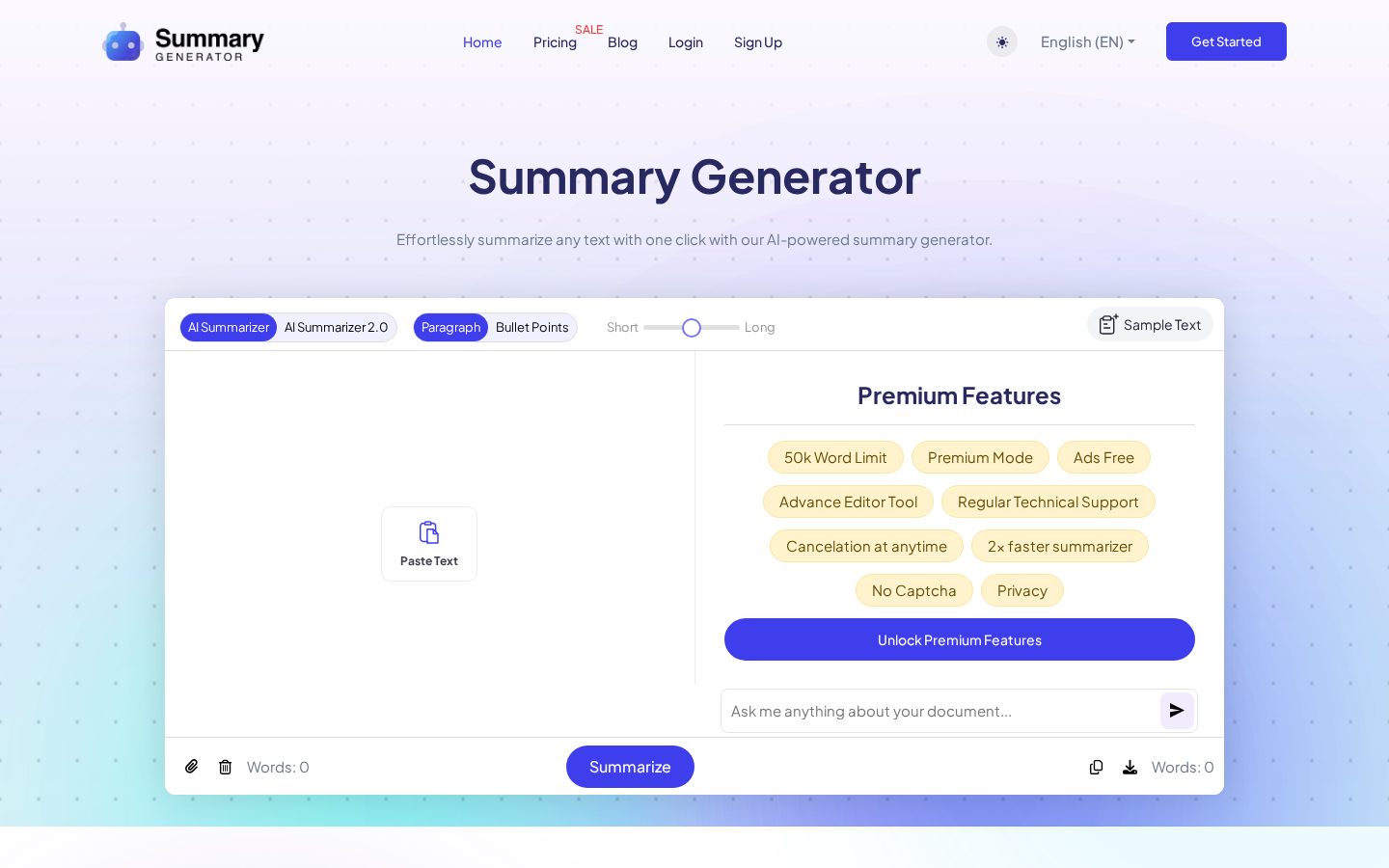 AI Summary Generator Homepage