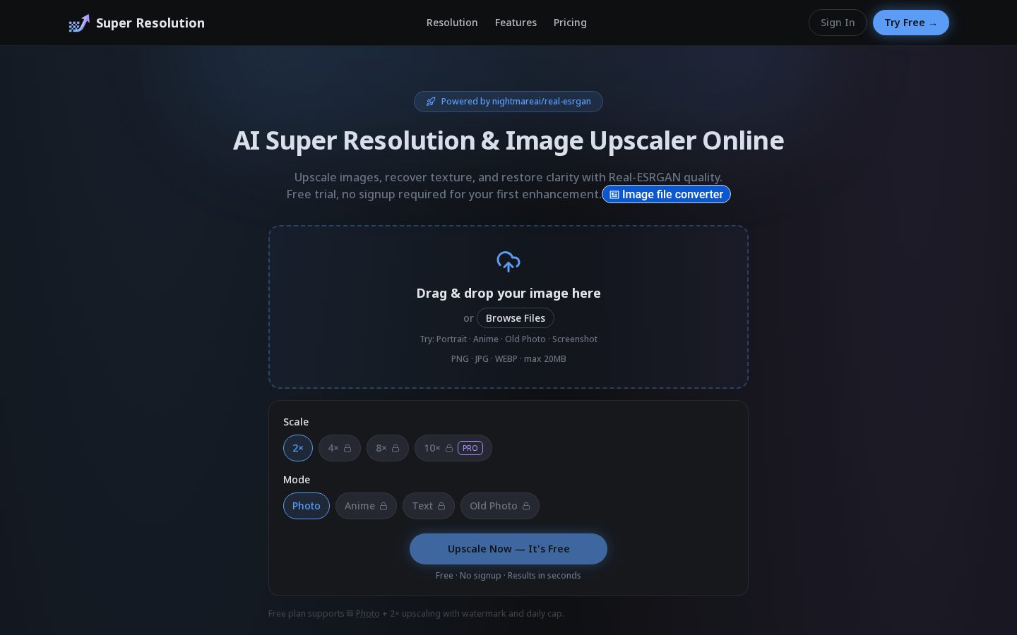 AI Super Resolution Homepage