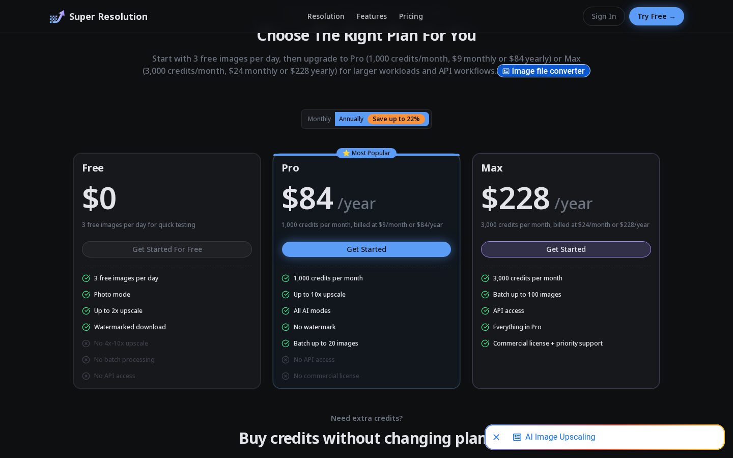 AI Super Resolution Pricing
