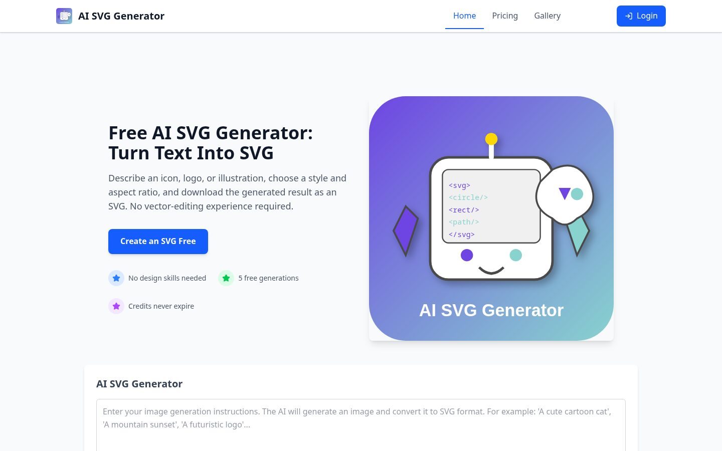 AI SVG Generator Homepage